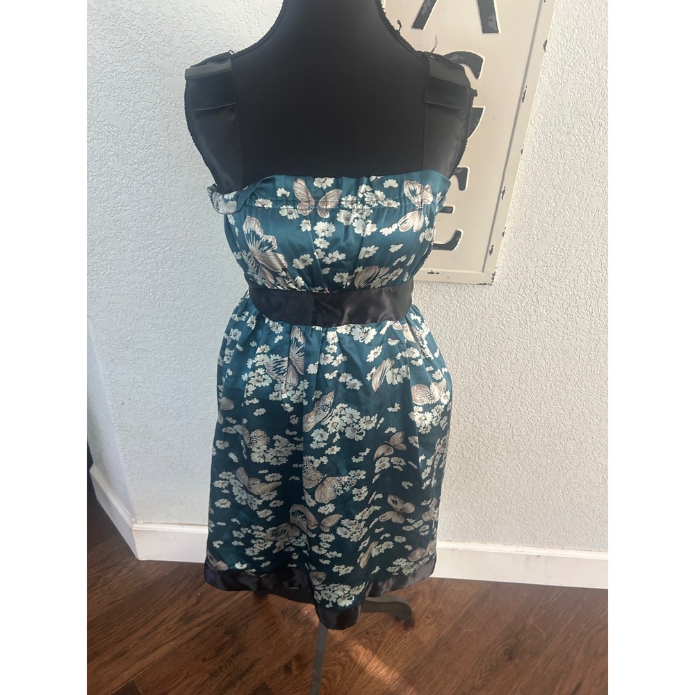 Vintage Betsey Johnson 100% Silk Butterfly Floral Babydoll Dress Satin Trim 4